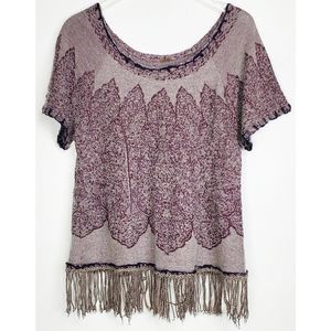 Free People kilm medallion wool blend fringed hem knit sweater top bohemian
